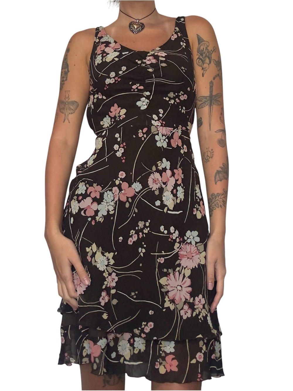 Y2K Floral Dress in Brown and Pink